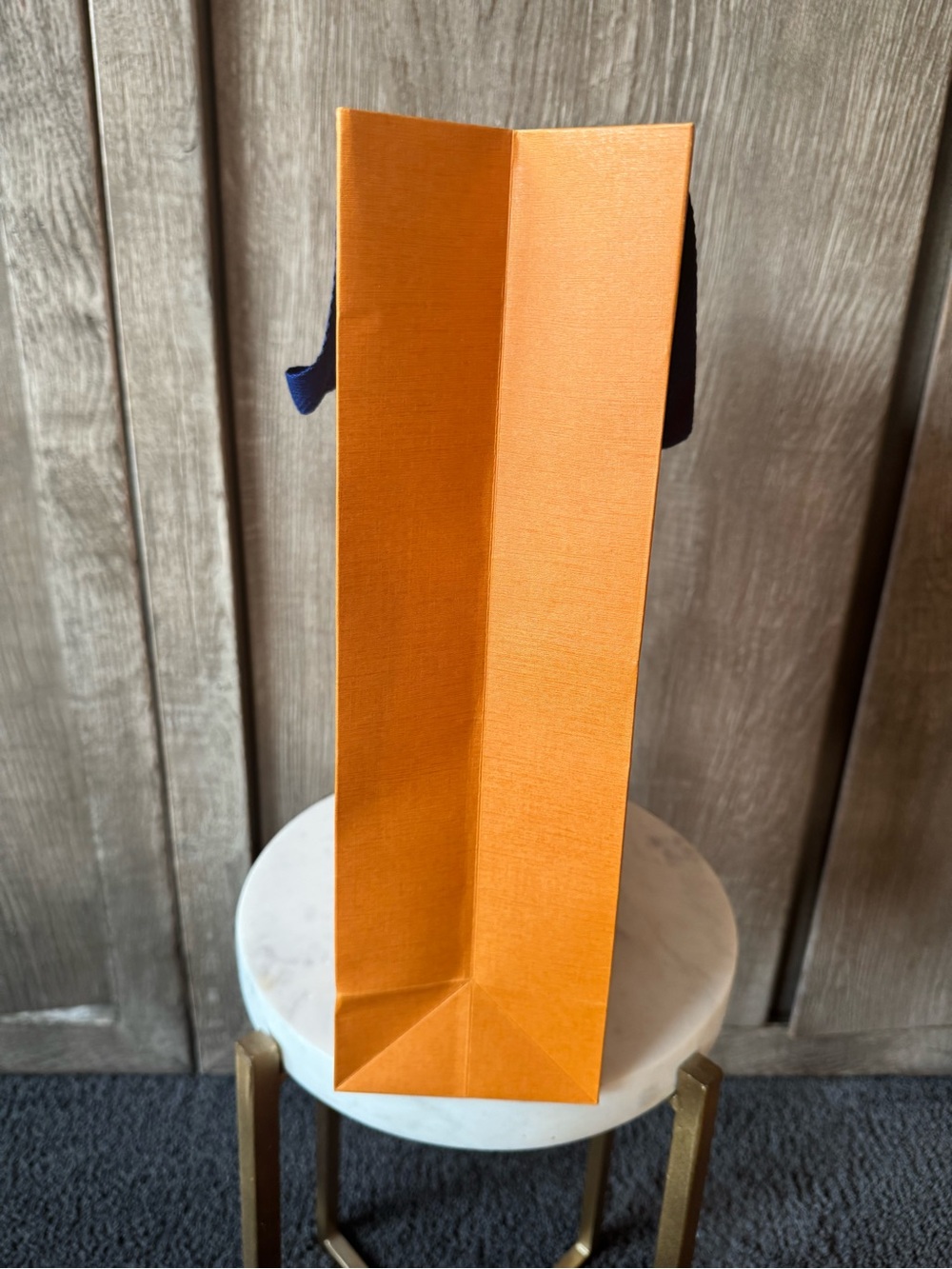 Louis Vuitton Orange Shopping Bag with Blue Handles and Black Logo - Picture 6 of 7